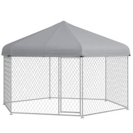 PawHut Large Outdoor Dog Kennel 13.4 x 11.5 ft Waterproof UV Resistant Roof Medium Large Dogs Silver