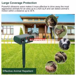 Ultrasonic Animal Repellent Solar Motion Sensor Repellent IPX4 Outdoor Waterproof Type, No Delivery On Weekends (Color: Green)
