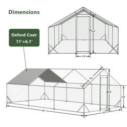 Large Metal Chicken Coop, Walk-in Chicken Run, Galvanized Wire Poultry Chicken Hen Pen Cage, Rabbits Duck Cages With Waterproof And Anti-Ultravio (Option: 3x6m)