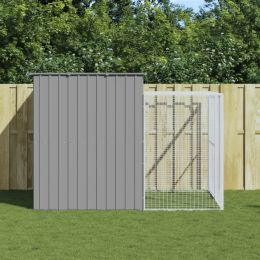 Dog House with Run Light Gray 84.3"x99.6"x71.3" Galvanized Steel (Color: Gray)